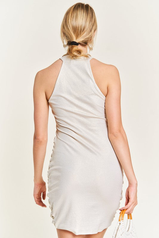 FOGGY FOIL OVERLAP SHIRRED DRESS