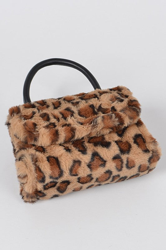 Leopard Print Top Handle Crossbody Bag