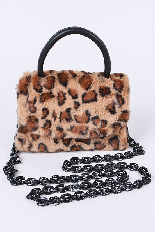 Leopard Print Top Handle Crossbody Bag