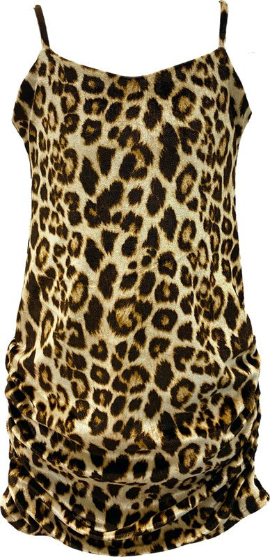 JUNIORS CHEETAH PRINT VELVET TANK RUCHED DRESS