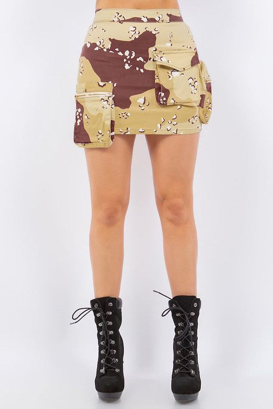 Cargo Denim Skirt in Desert Camo