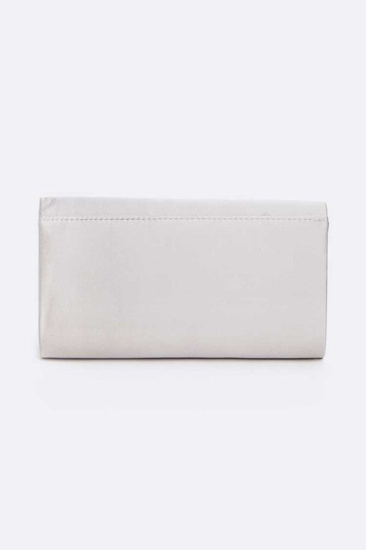 Crystal Accent Satin Pleated Clutch Bag