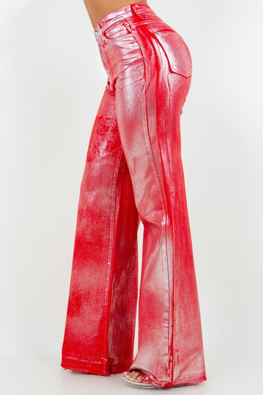 Metallic Wide Leg Jean in Red