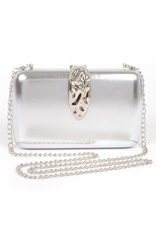 Gold Clasp Metallic Box Clutch