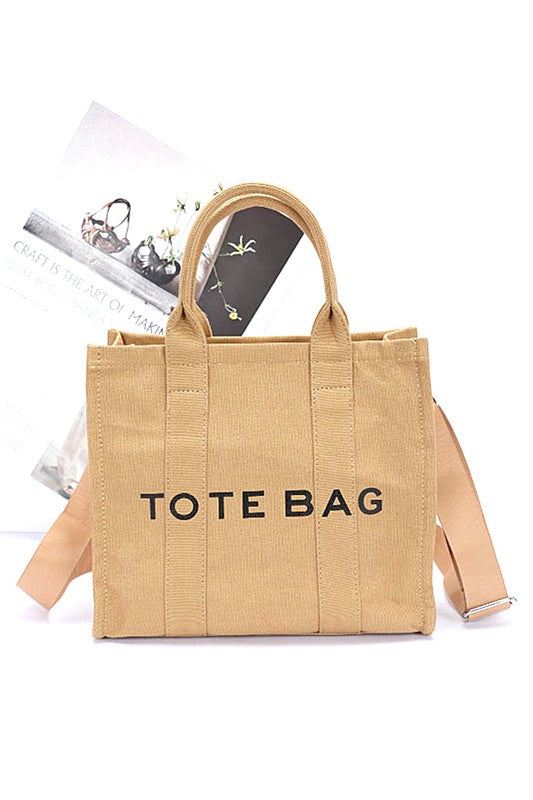 Cotton Canvas Convertible Small Tote Bag