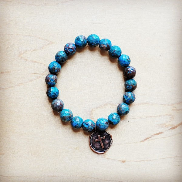 Blue Chrysocolla Stretch Bracelet w/ Coin