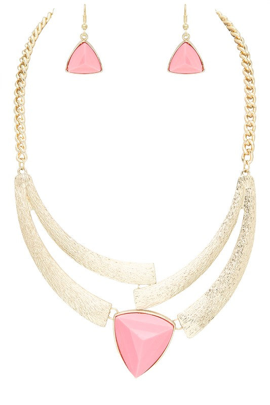 Color Stone Statement Bib Necklace Set