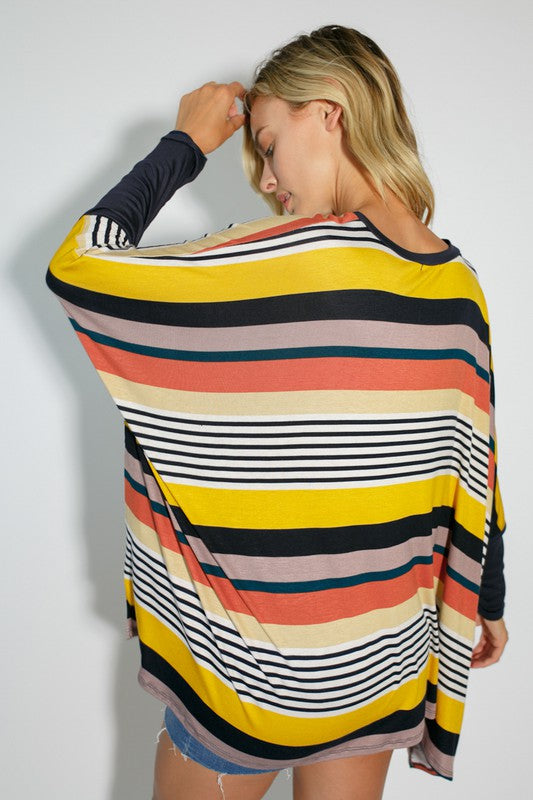 MULTI ENGINEERING STRIPE PRINT JERSEY OVERSIZE BOX