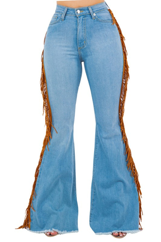 Fringe Bell Bottom In Light Blue